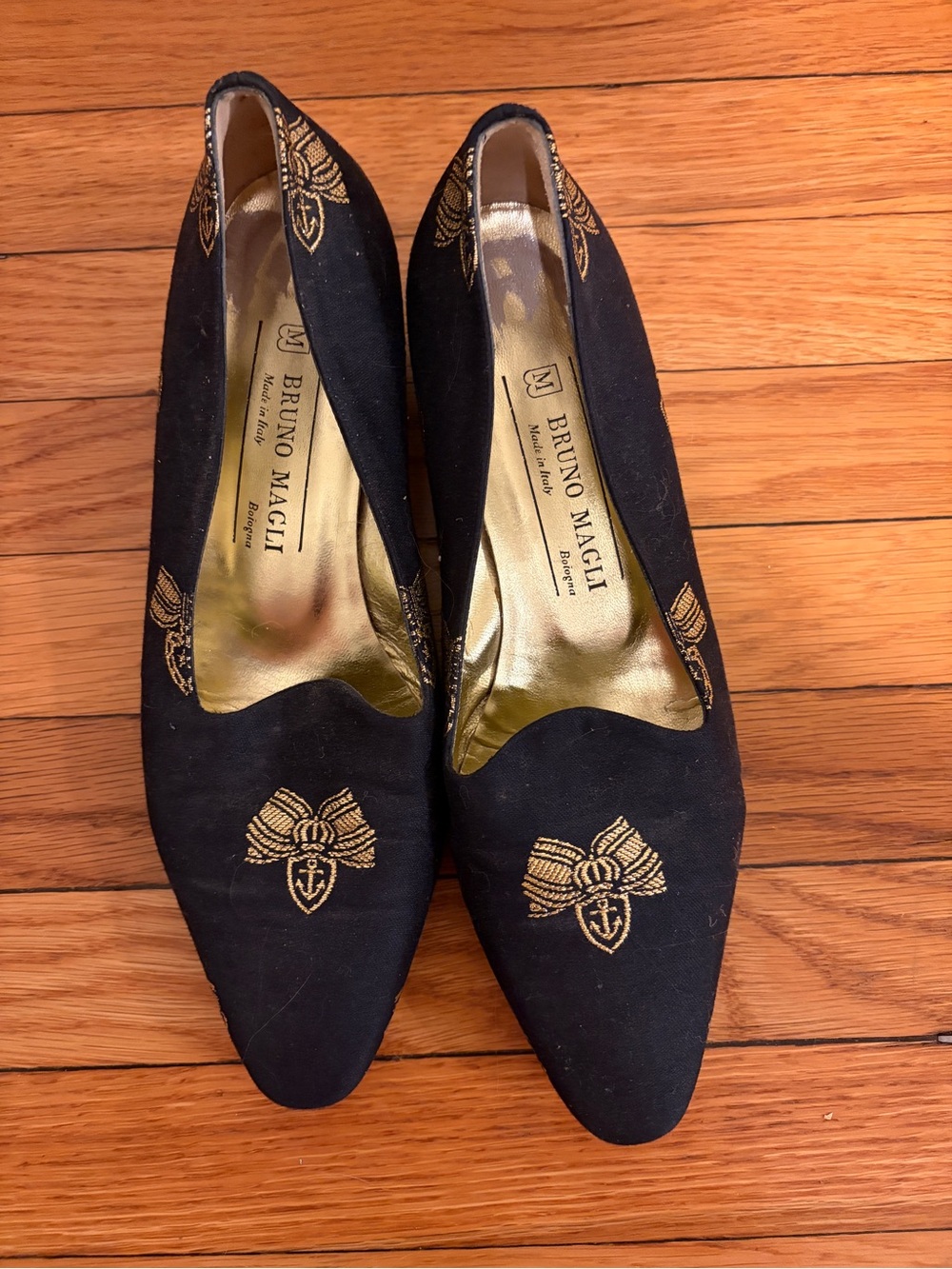 Bruno Magli Vintage Heeled Loafer with Gold Motifs 38.5 (US 7.5)